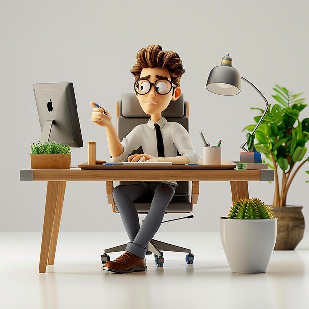 Disenyo maquetas con piezas Lego Joven con gafas trabajando en una oficina moderna, sentado frente a un ordenador.